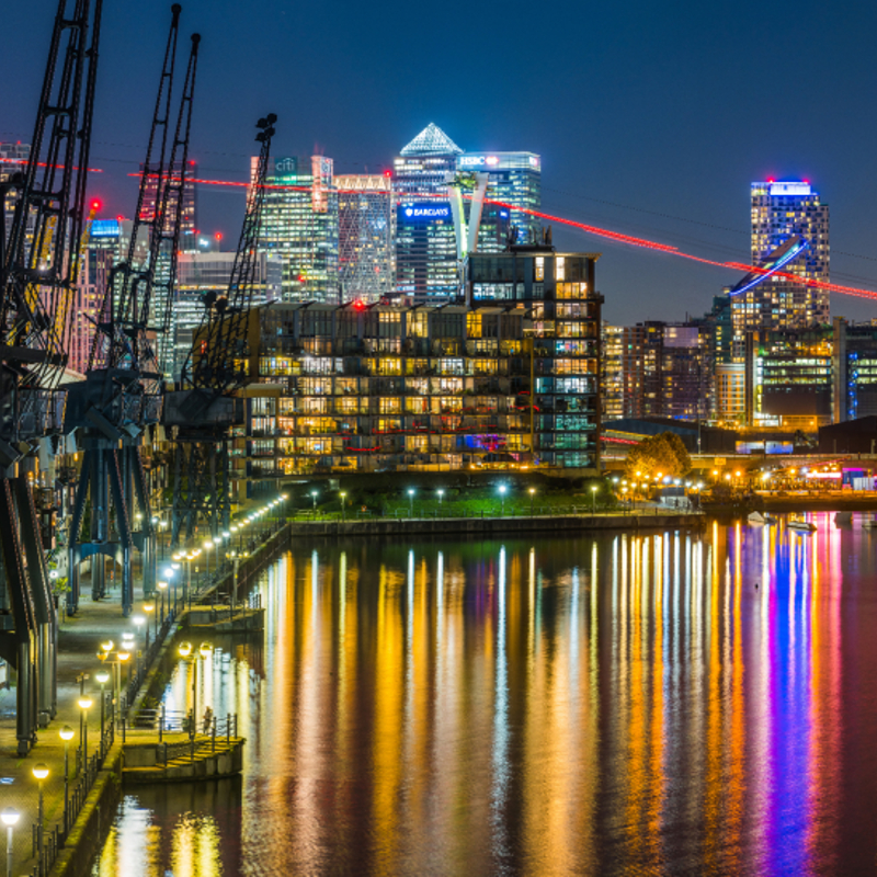 Night time view of City of London