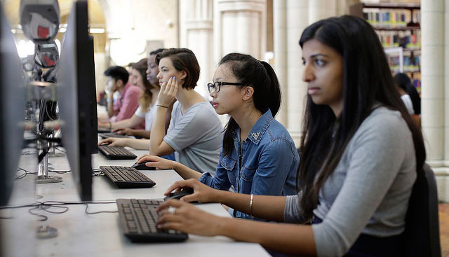 Students working on computers