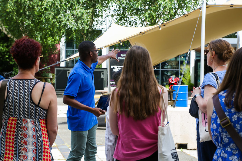 Student ambassador leading a campus tour